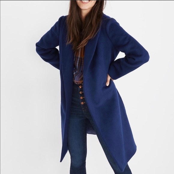 Madewell Shawl Collar Wrap Coat Night Sky, Size L - Picture 2 of 8